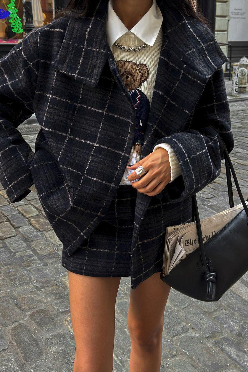 Checked Oversized Short Jacket Product Image
