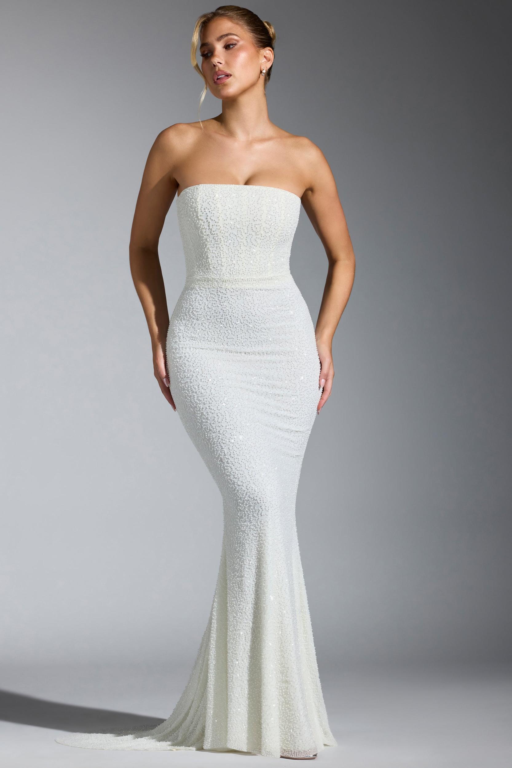 Embellished Corset Gown in White Product Image