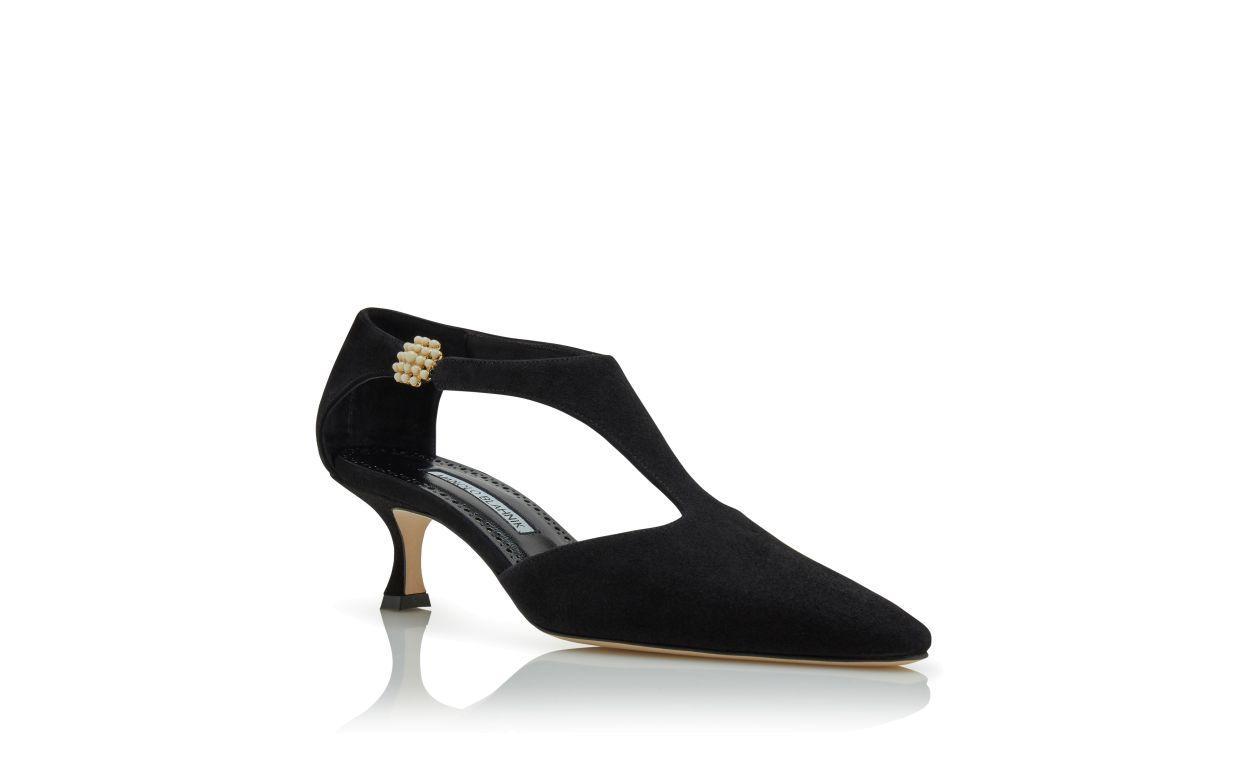 SHUFTA Black Suede Pearl Detail Pumps Product Image