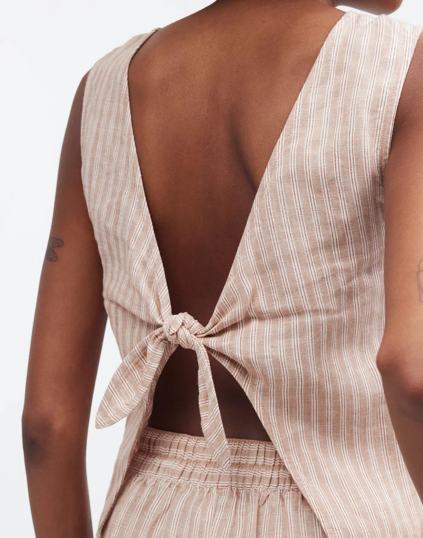 Tie-Back Scoopneck Top in 100% Linen Product Image