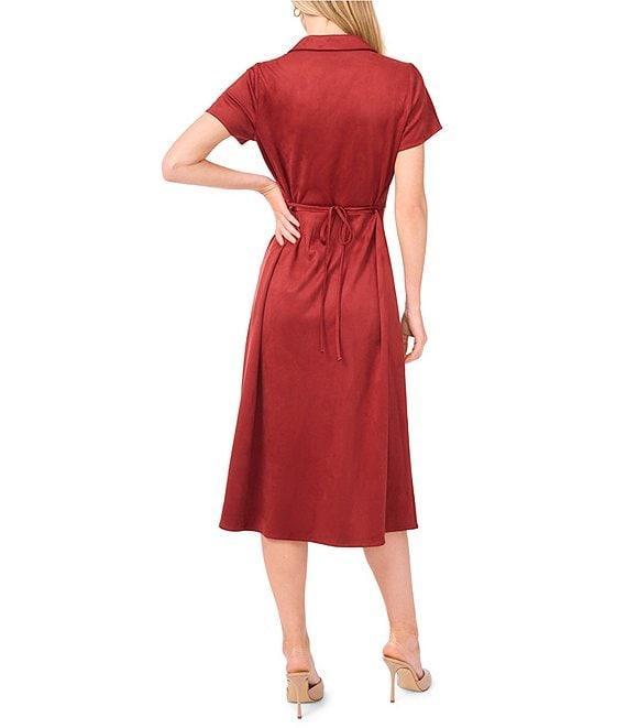 Vince Camuto Faux Suede Point Collar Short Sleeve Button Front Dress Product Image