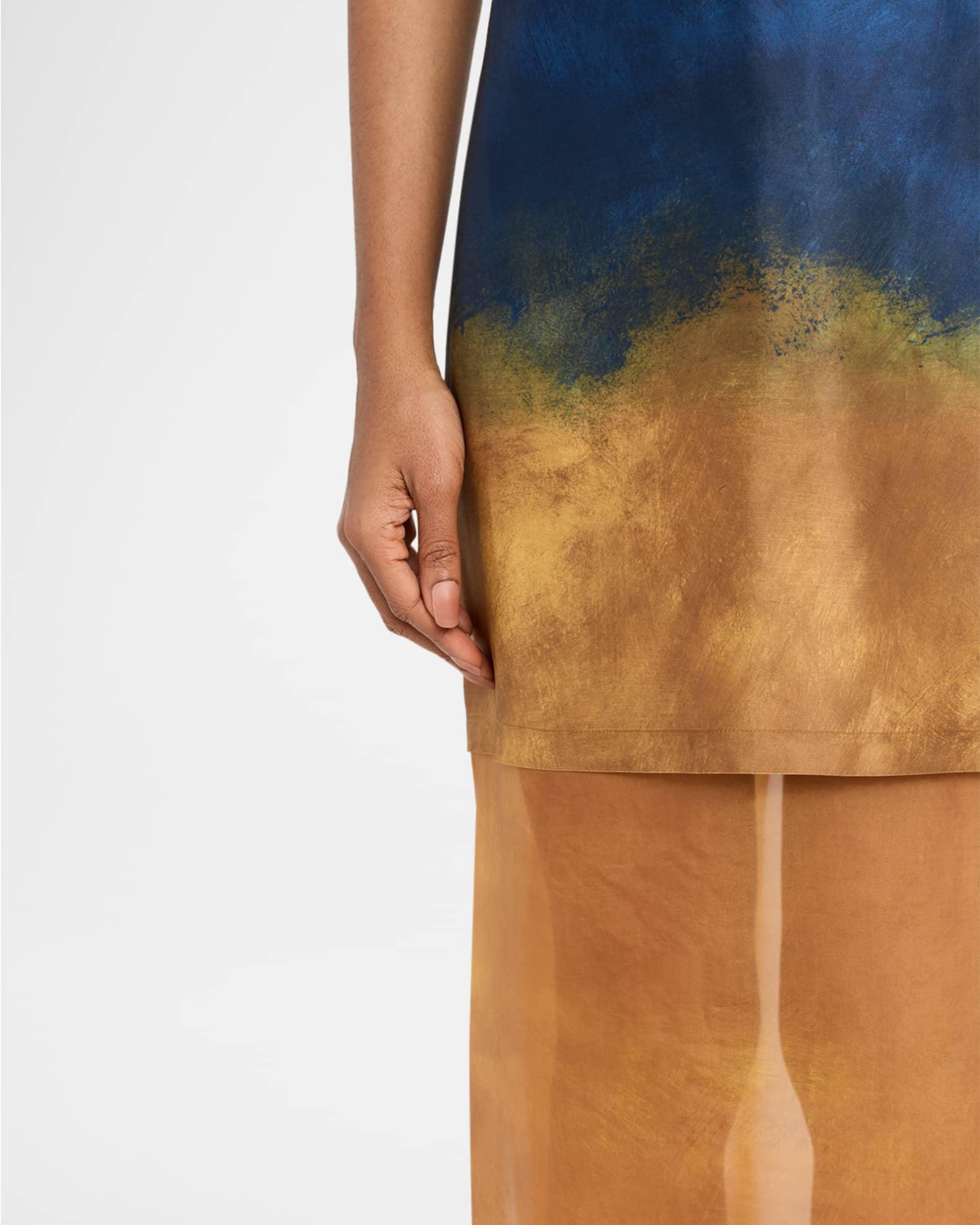 Painted Stripe Organza-Layered Midi Slip Dress Product Image