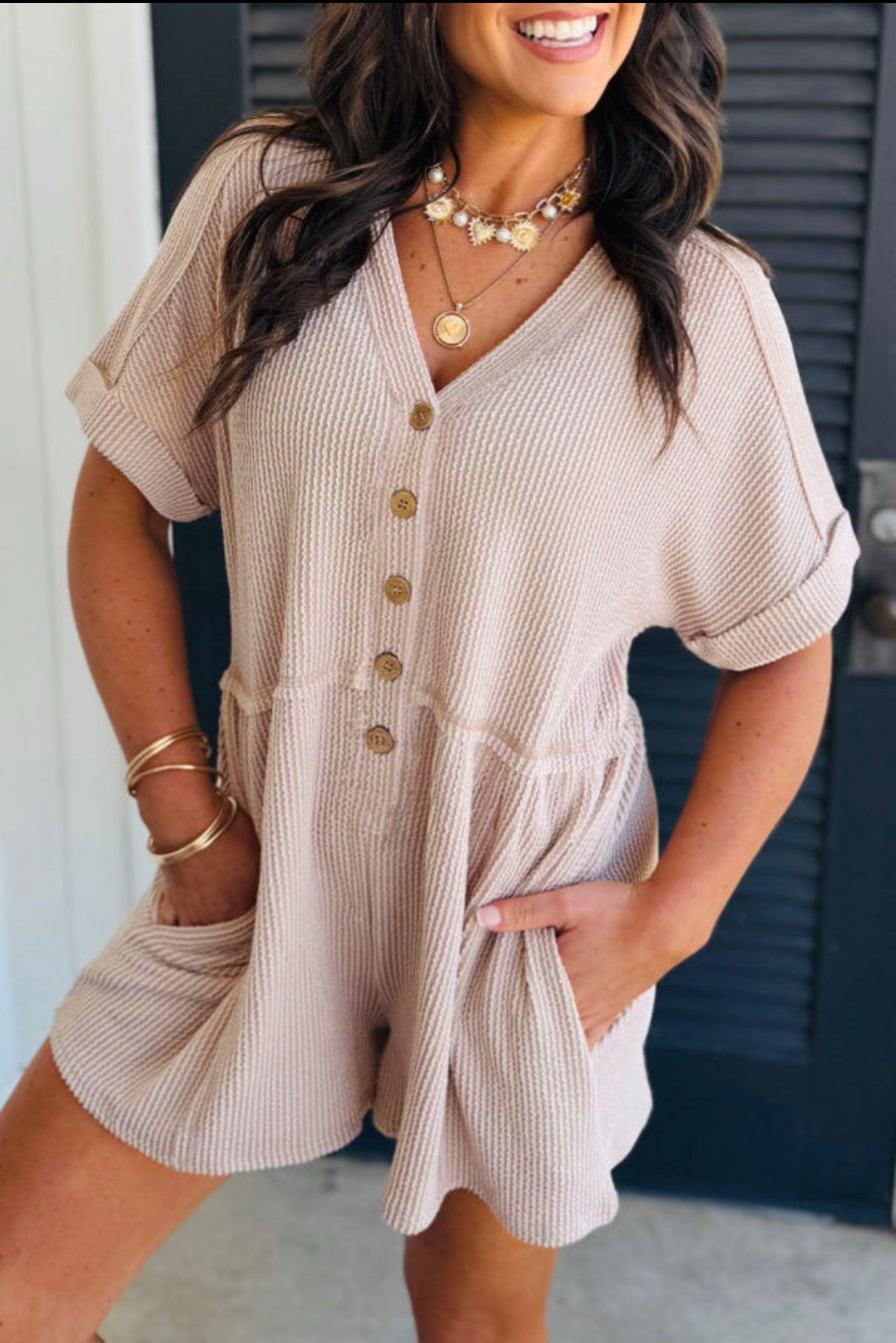 Pink Ribbed Button Romper- Preorder Product Image