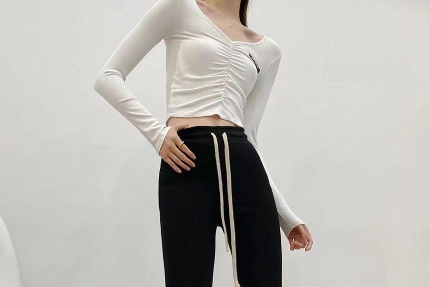 Drawstring Waist Plain Flared Sweatpants Product Image