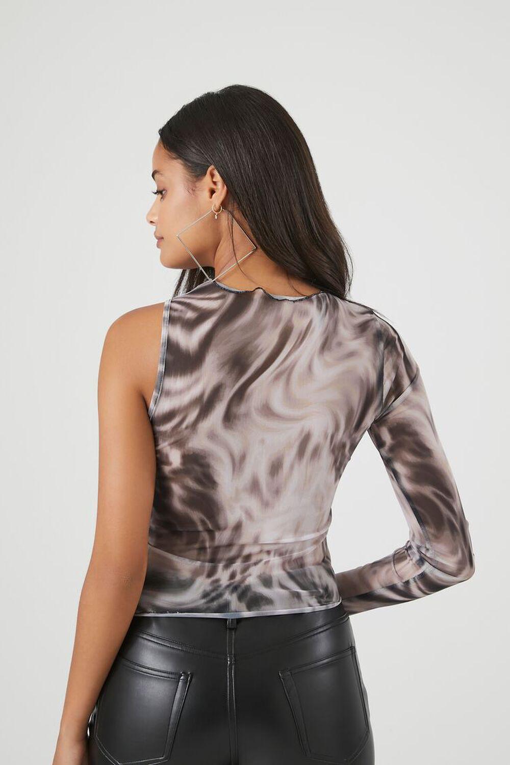 Abstract Print One-Sleeve Mesh Top | Forever 21 Product Image