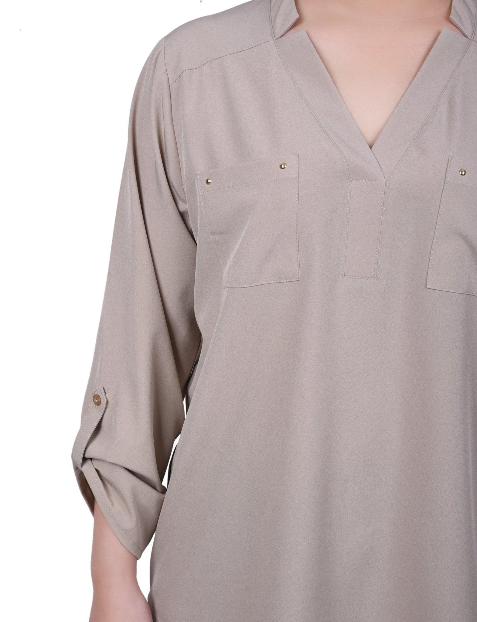 Roll Tab Sleeve Blouse with Pockets - Petite Product Image