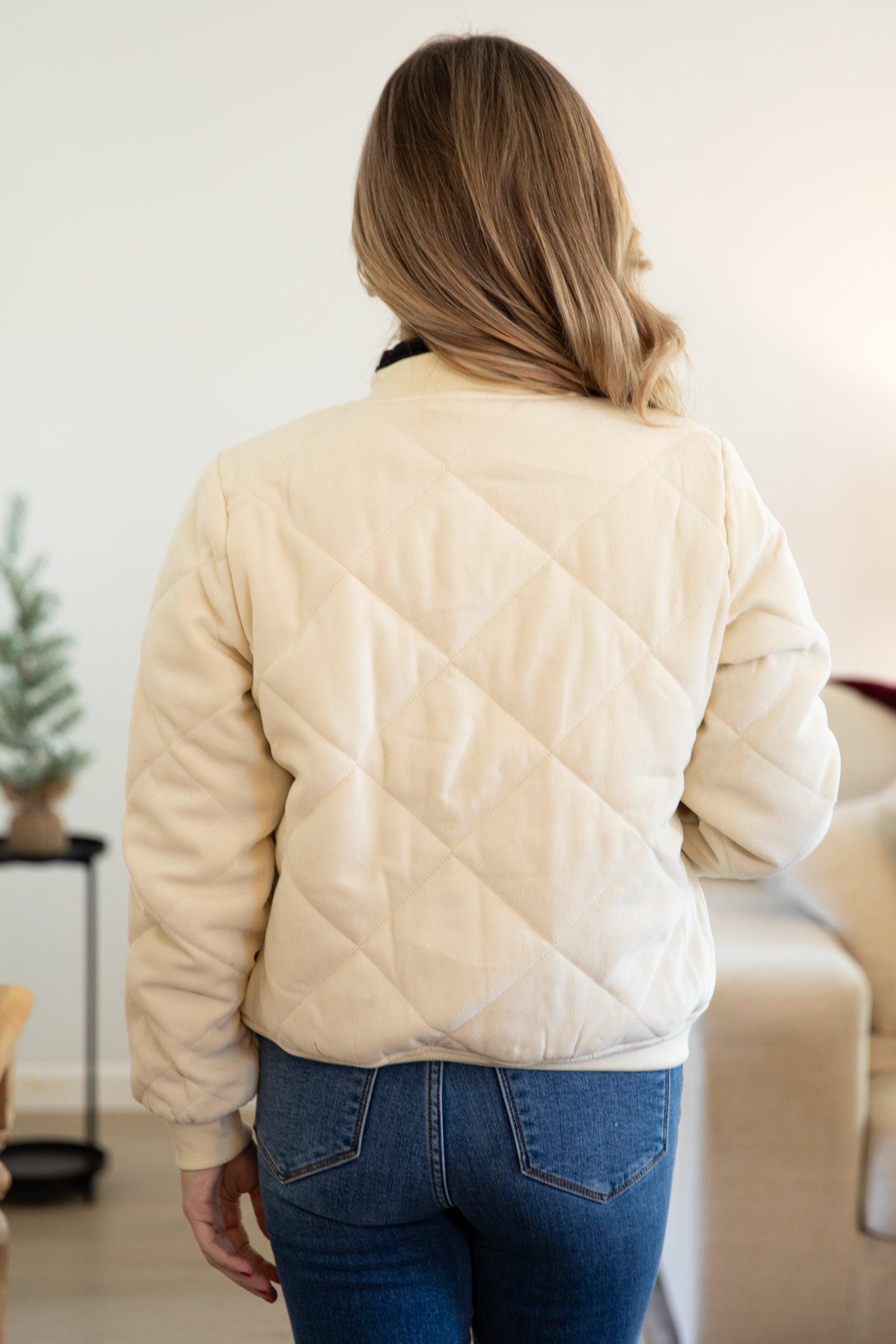 Cream Quilted Bomber Jacket Product Image