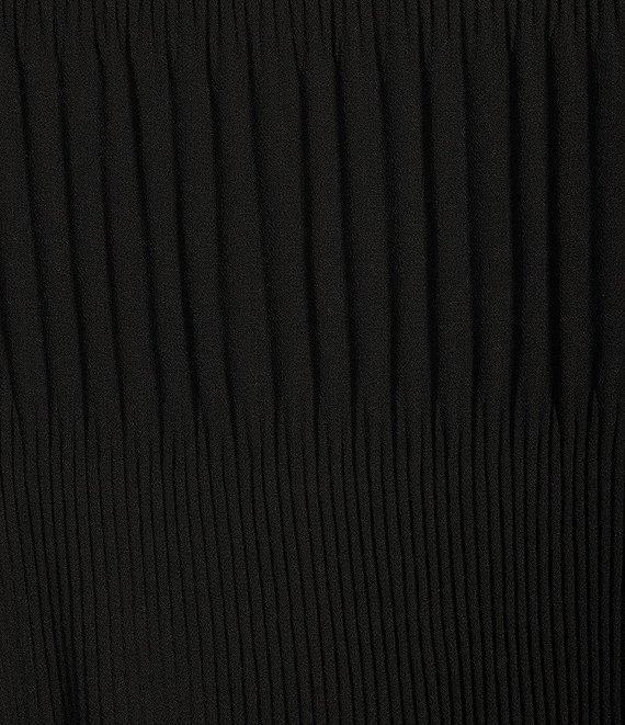 Calvin Klein Solid Chiffon Accordion Pleat Crew Neck Long Sleeve Top Product Image