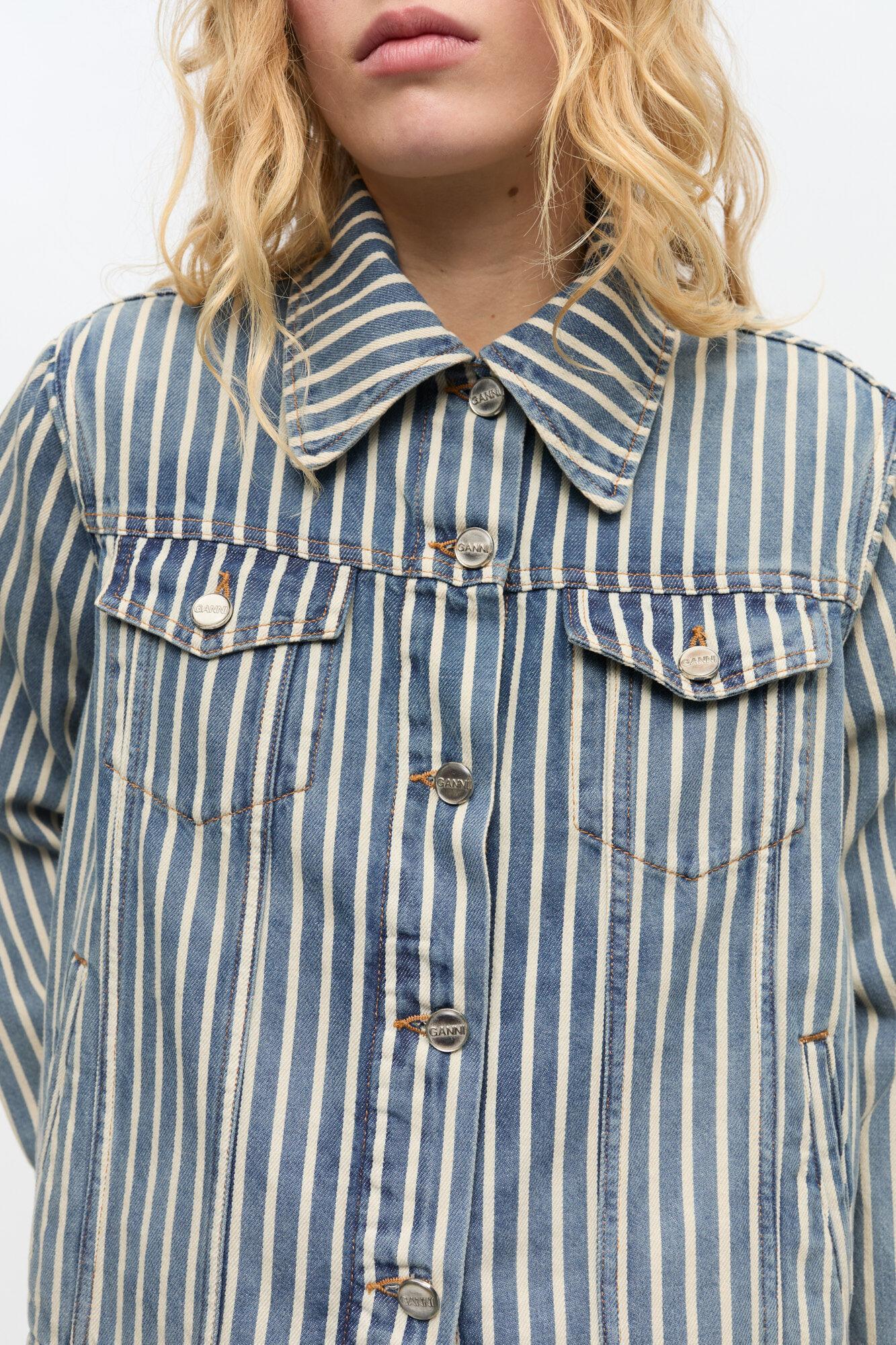 Striped Denim Jacket Product Image