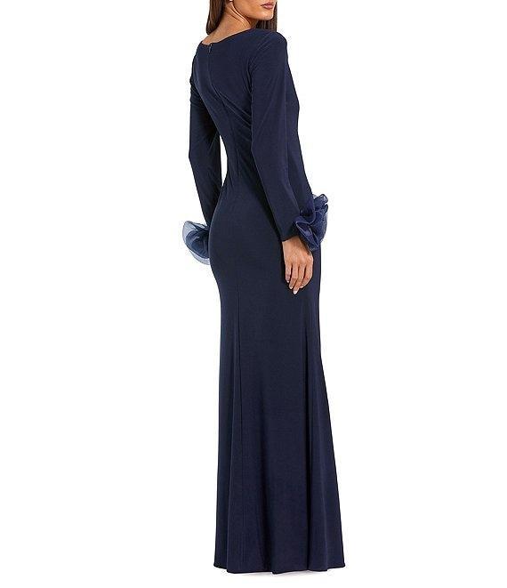 Mac Duggal Round Neck 3D Floral Sleeves Jersey Gown Product Image