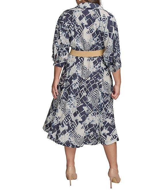 Donna Karan Plus Size Abstract Print Button Front Shirt Dress Product Image