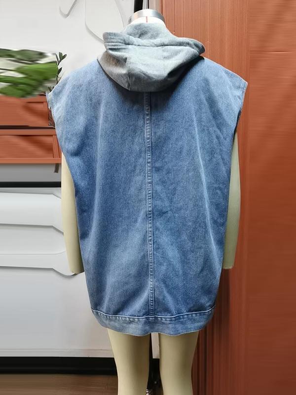 Loose Sleeveless Buttoned Detachable Hooded Pockets Split-Joint Lapel Collar Vest Outerwear Product Image