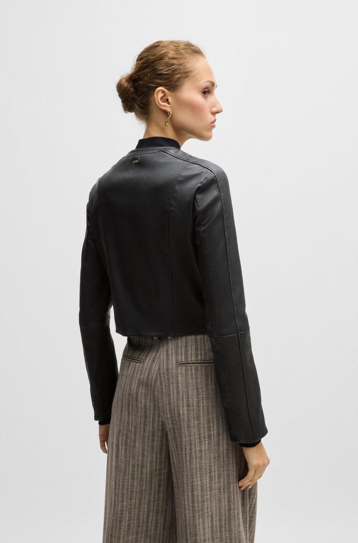 Collarless slim-fit jacket in rich leather Product Image