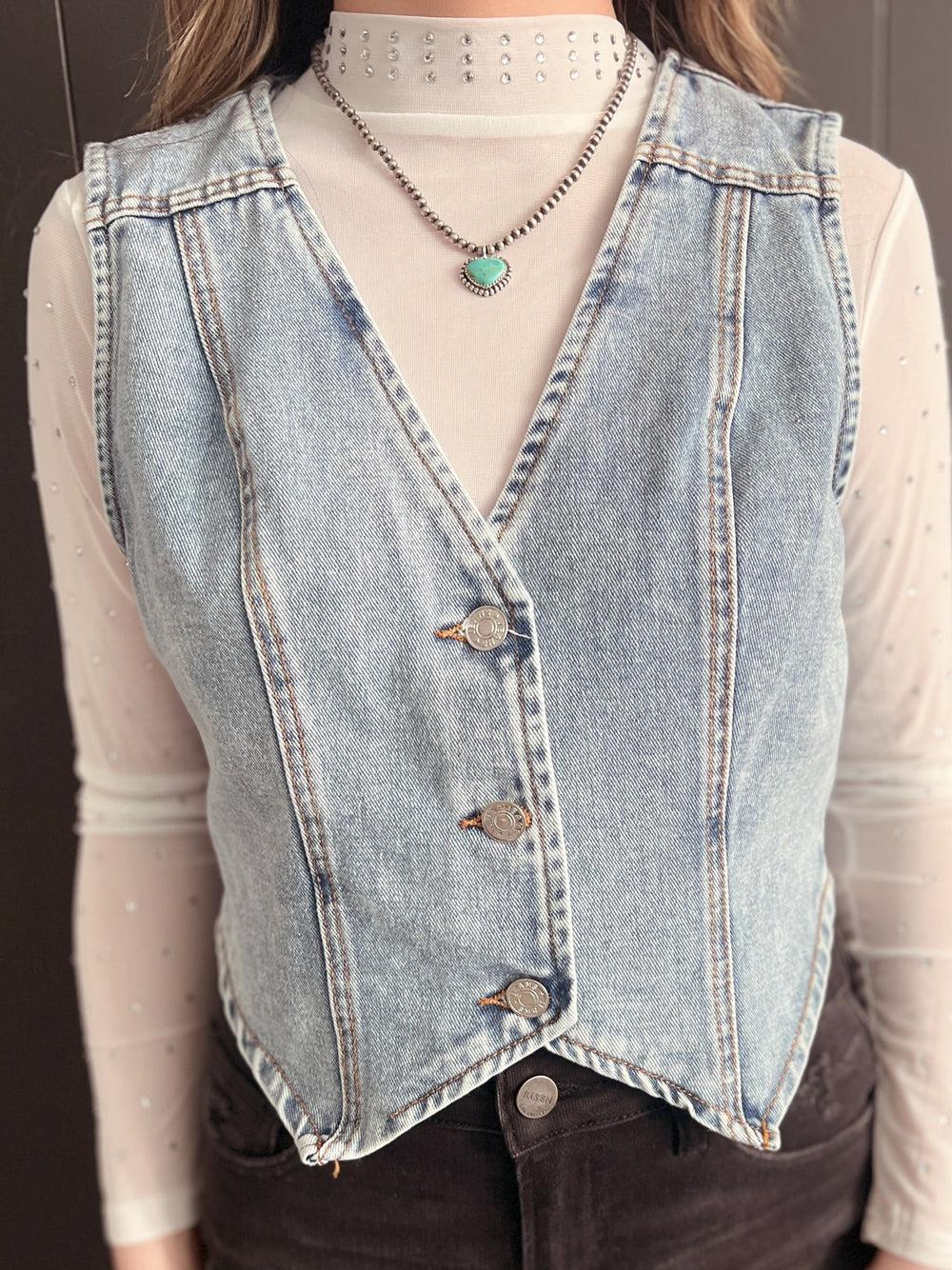 Denim Button Up Western Vest - 2 Colors Product Image