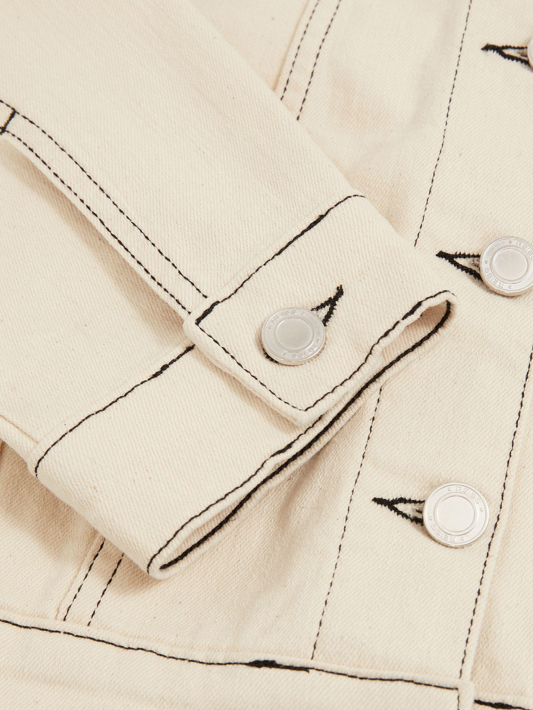 Colour-Block Denim Jacket in Ecru Product Image