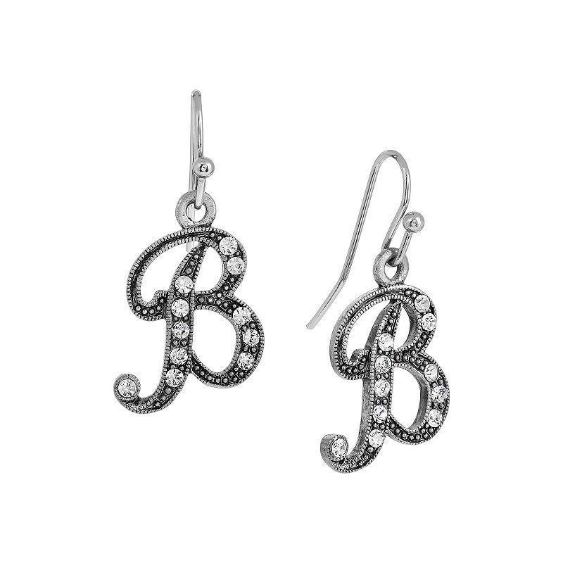 1928 Silver Tone Crystal Initial Drop Earrings, Womens Product Image