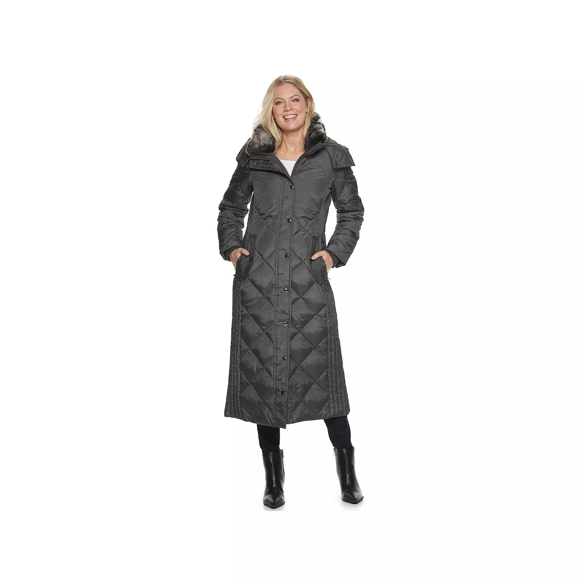 Women's TOWER by London Fog Hooded Quilted Puffer Down Maxi Coat, Size: XXL, Grey Product Image