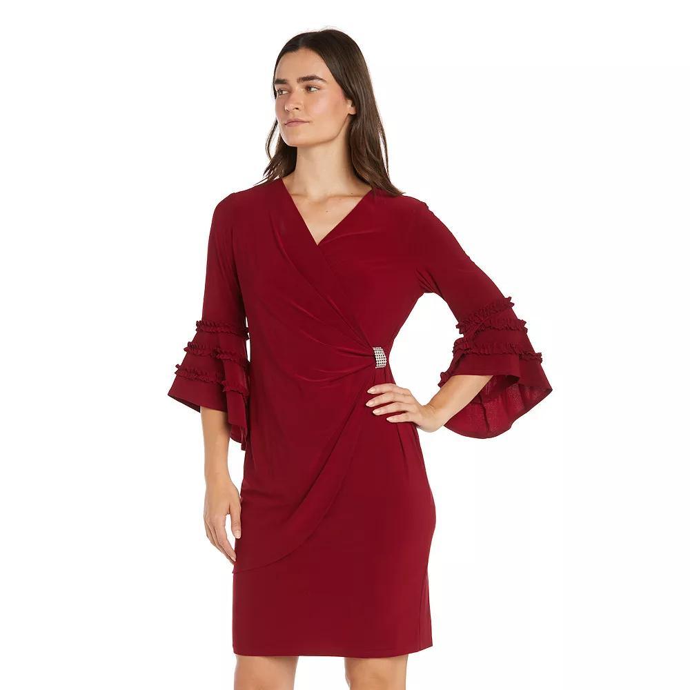 Women's R&M Richards Ruffle Trim Faux Wrap Dress, Size: 6, Red Product Image