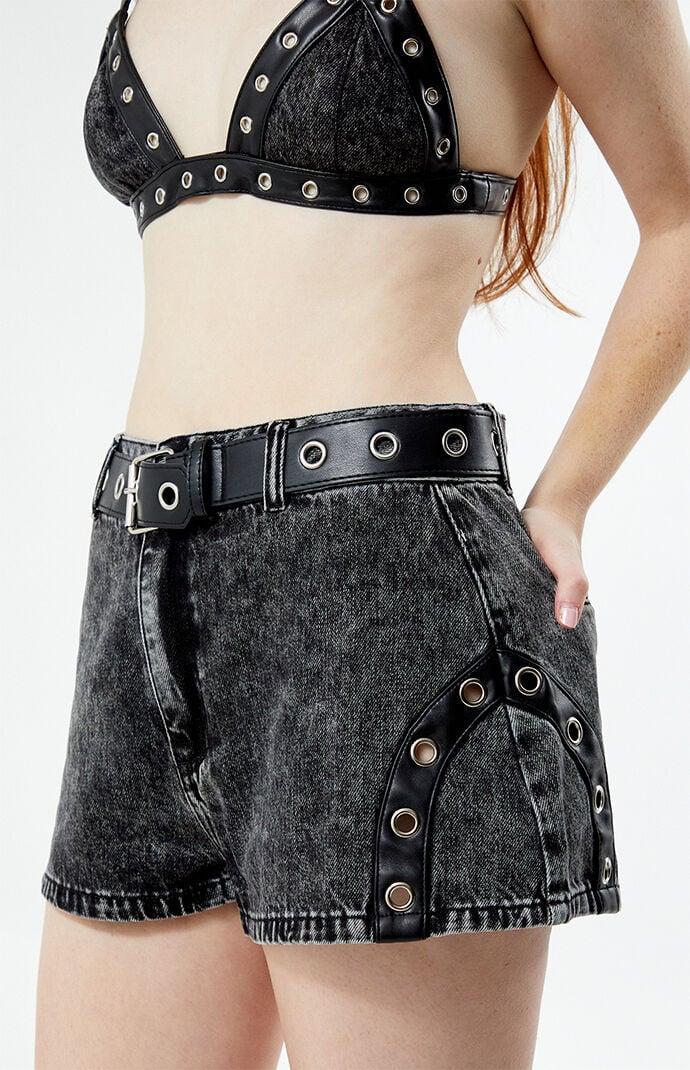 WEWOREWHAT Women's Grommet Detail Denim Shorts Product Image