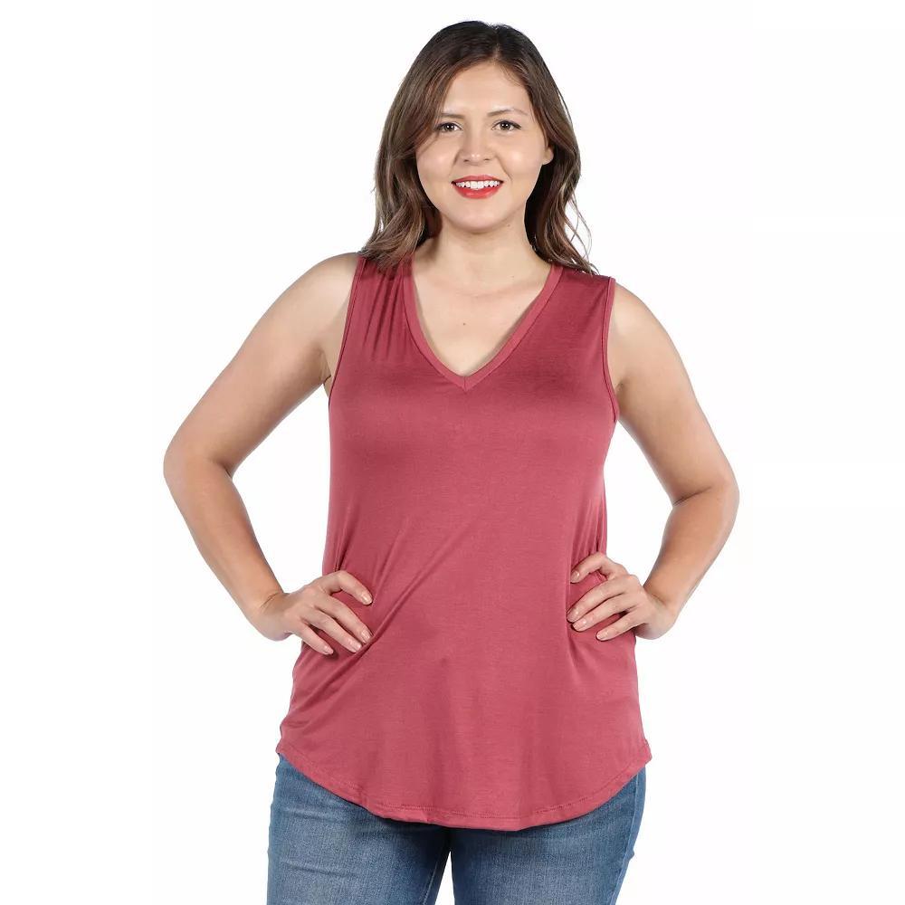 Plus Size 24Seven Comfort Apparel V-Neck Sleeveless Rounded Hemline Top, Womens Product Image