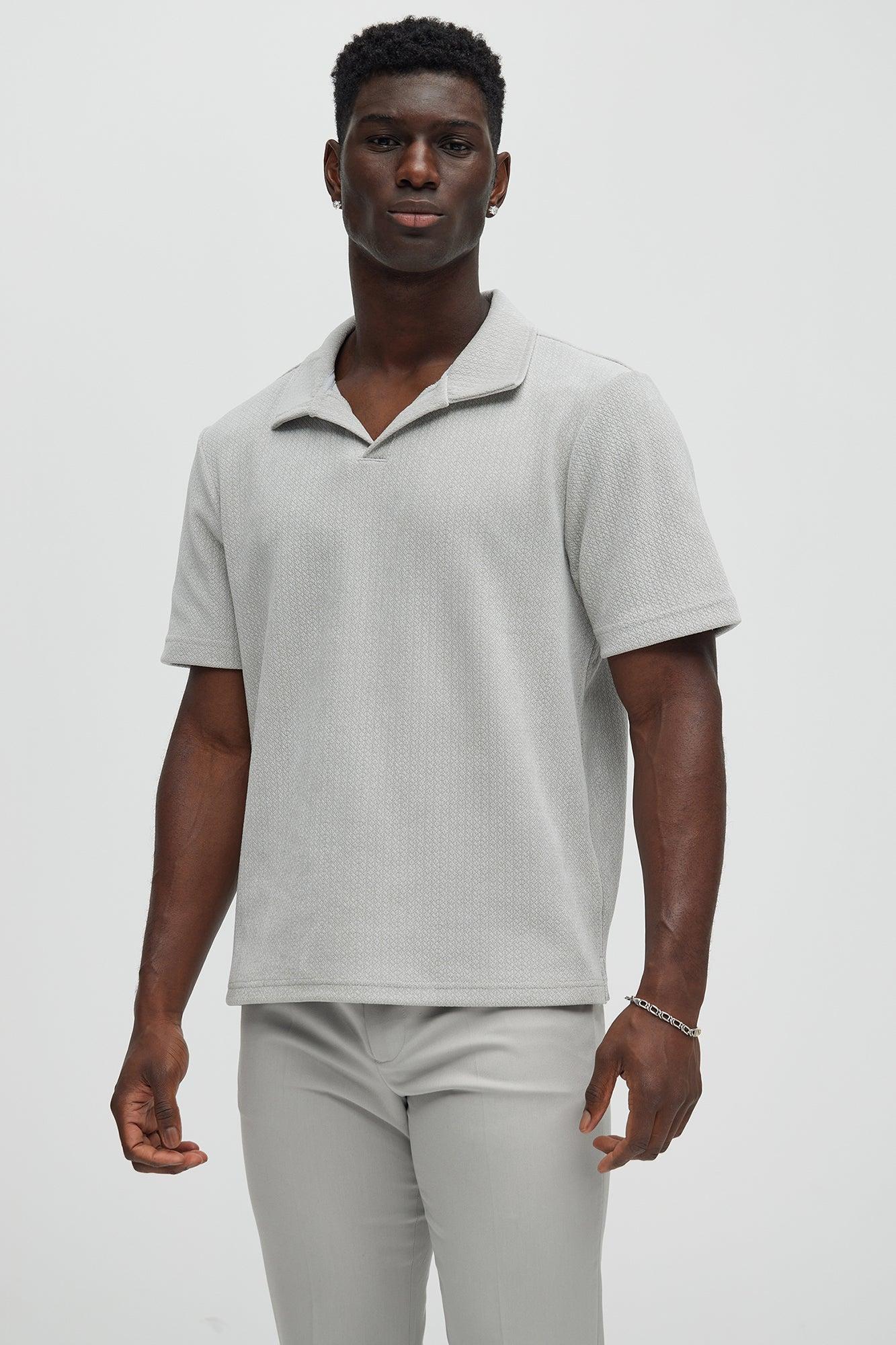 Dudley Textured Johnny Collar Shirt - Stone Product Image