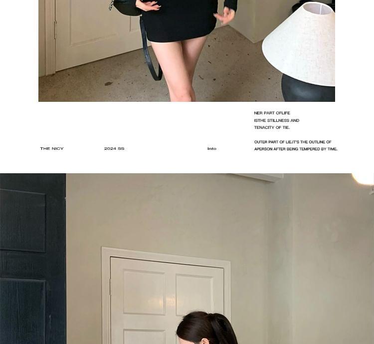 Long Sleeve Scoop Neck Plain Bodycon Mini Dress Product Image