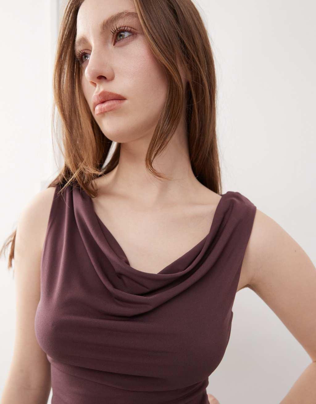 Reclaimed Vintage slinky cowl neck tank top in plum Product Image