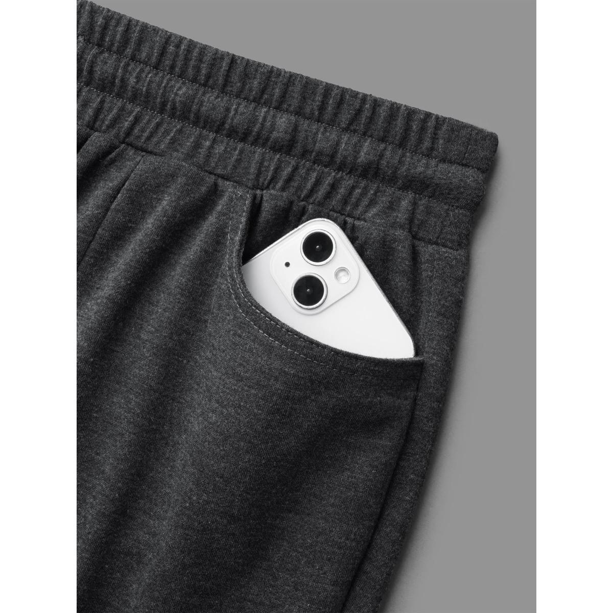 Plus Size Plain Drawstring Elastic Waist Bootcut Pants Women DimGray Casual Bootcut Mid Rise Everyday Pants BloomChic 12/L Product Image