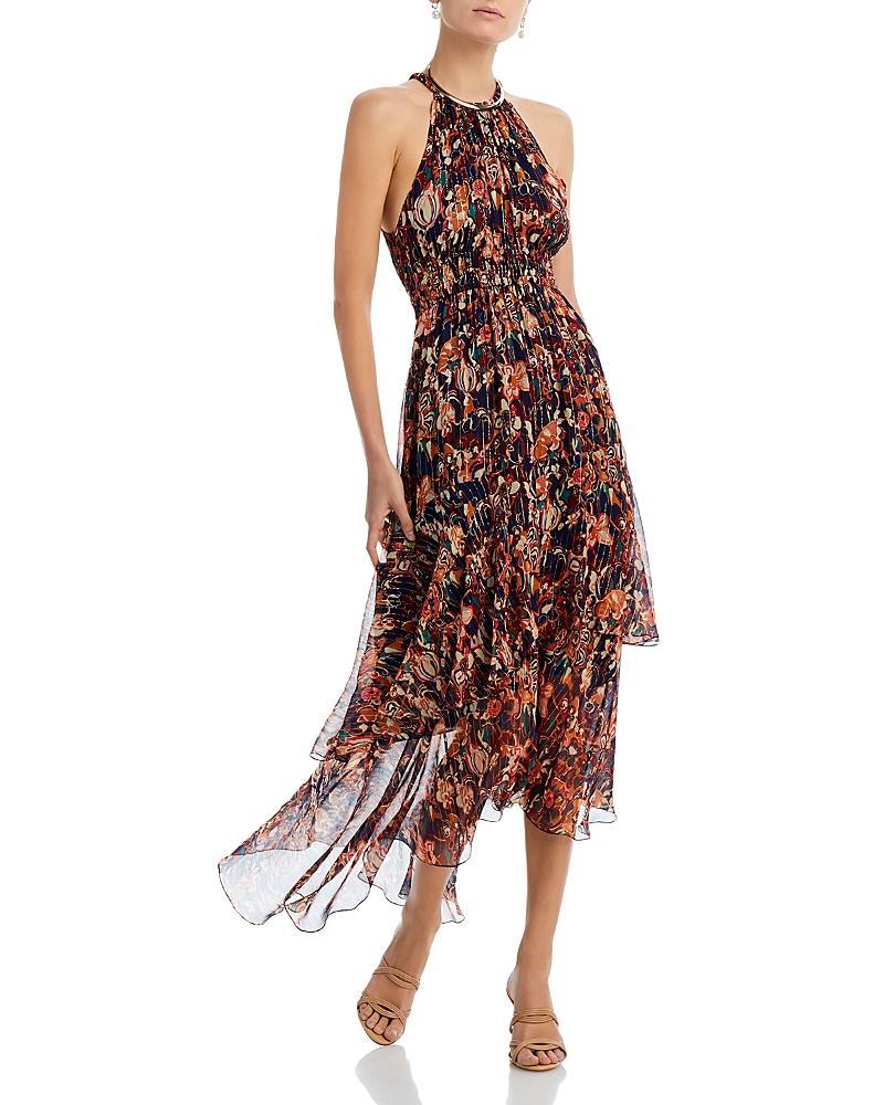 Womens Elaine Silk Chiffon Halter Midi-Dress Product Image