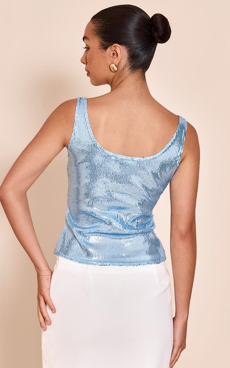 Sky Blue Sequin Scoop Neck Long Top Product Image