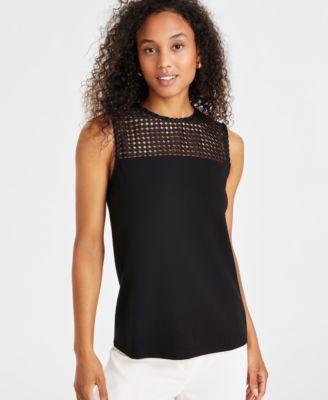 Anne Klein Womens Serenity-Knit Lace-Yoke Sleeveless Top Product Image