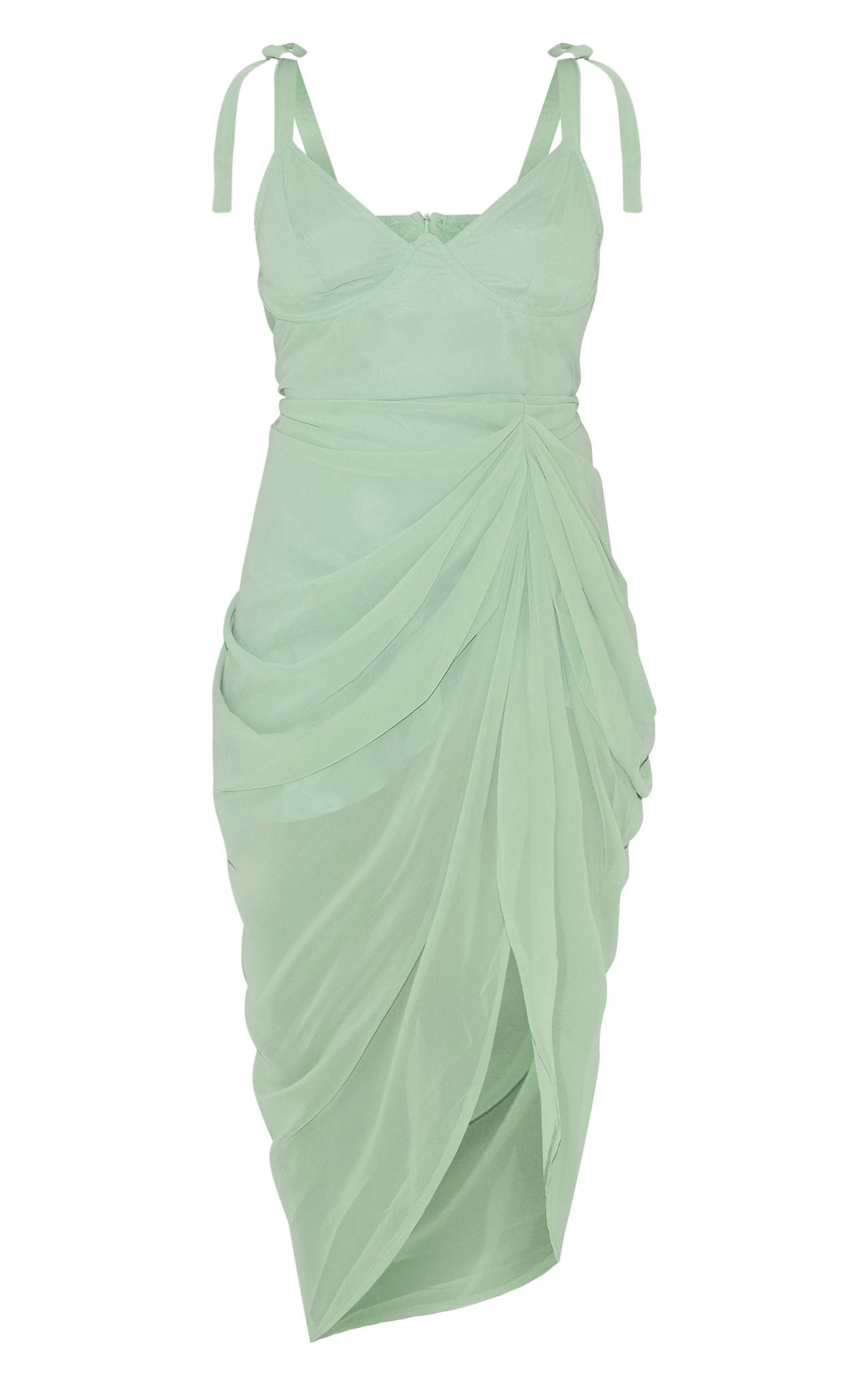  Plus Sage Green Underwire Detail Draped Midi Dress Product Image
