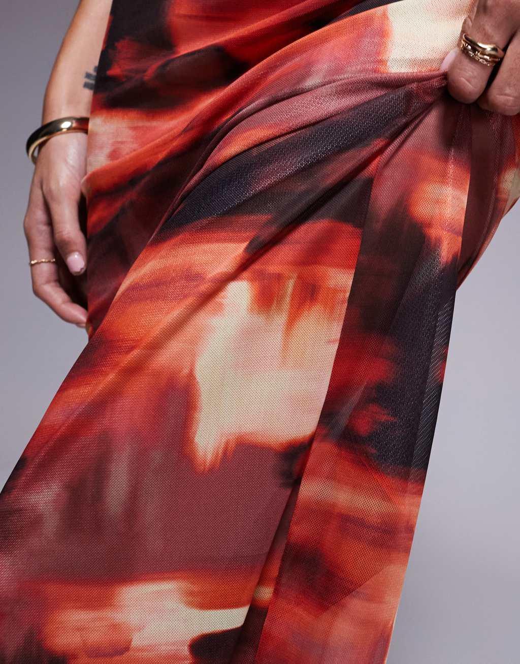 South Beach abstract print mesh maxi beach skirt in multi Product Image