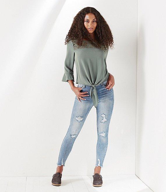 Hippie Laundry Throwback Destructed High Rise Skinny Jeans Product Image