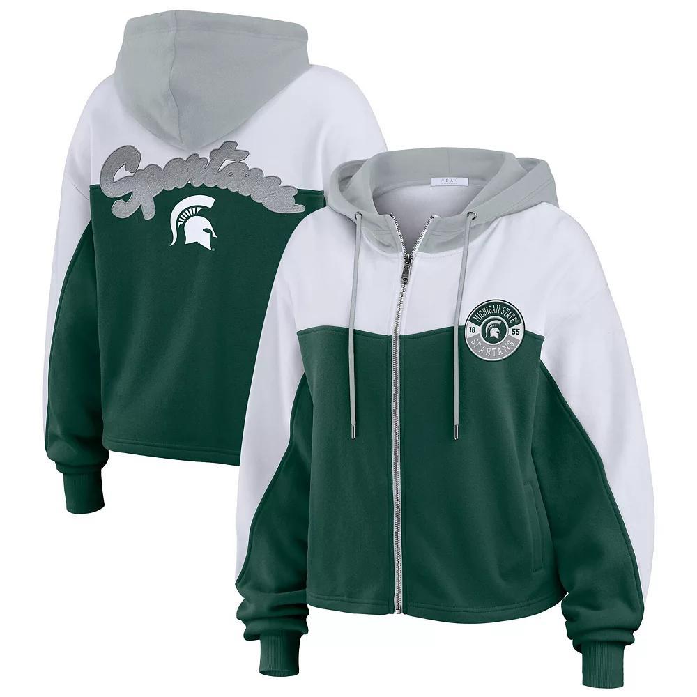 Women's WEAR by Erin Andrews Green Michigan State Spartans Color-Block Full-Zip Hoodie, Size: XXL Product Image