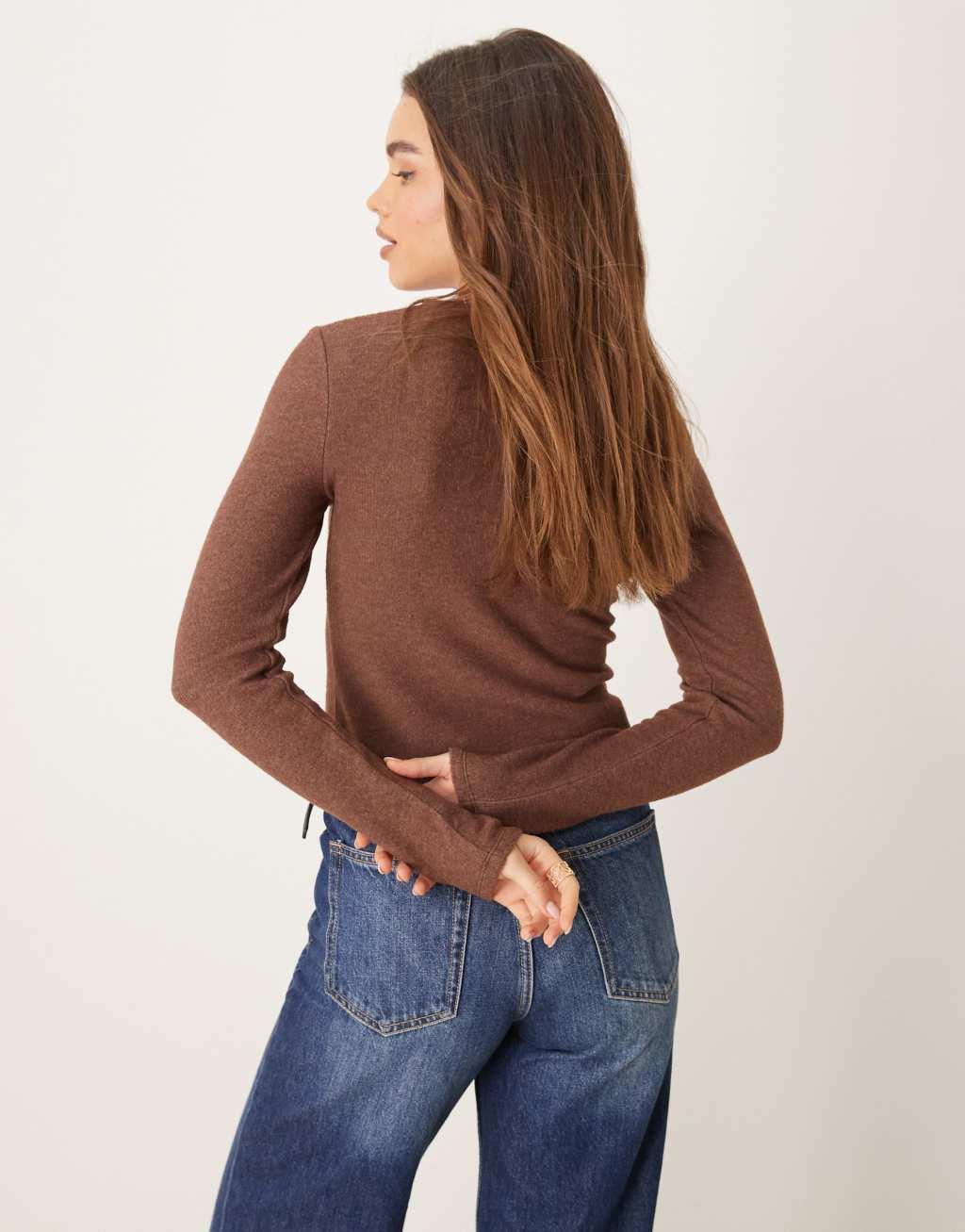 ASOS DESIGN shrunken brushed cardigan in chocolate Product Image