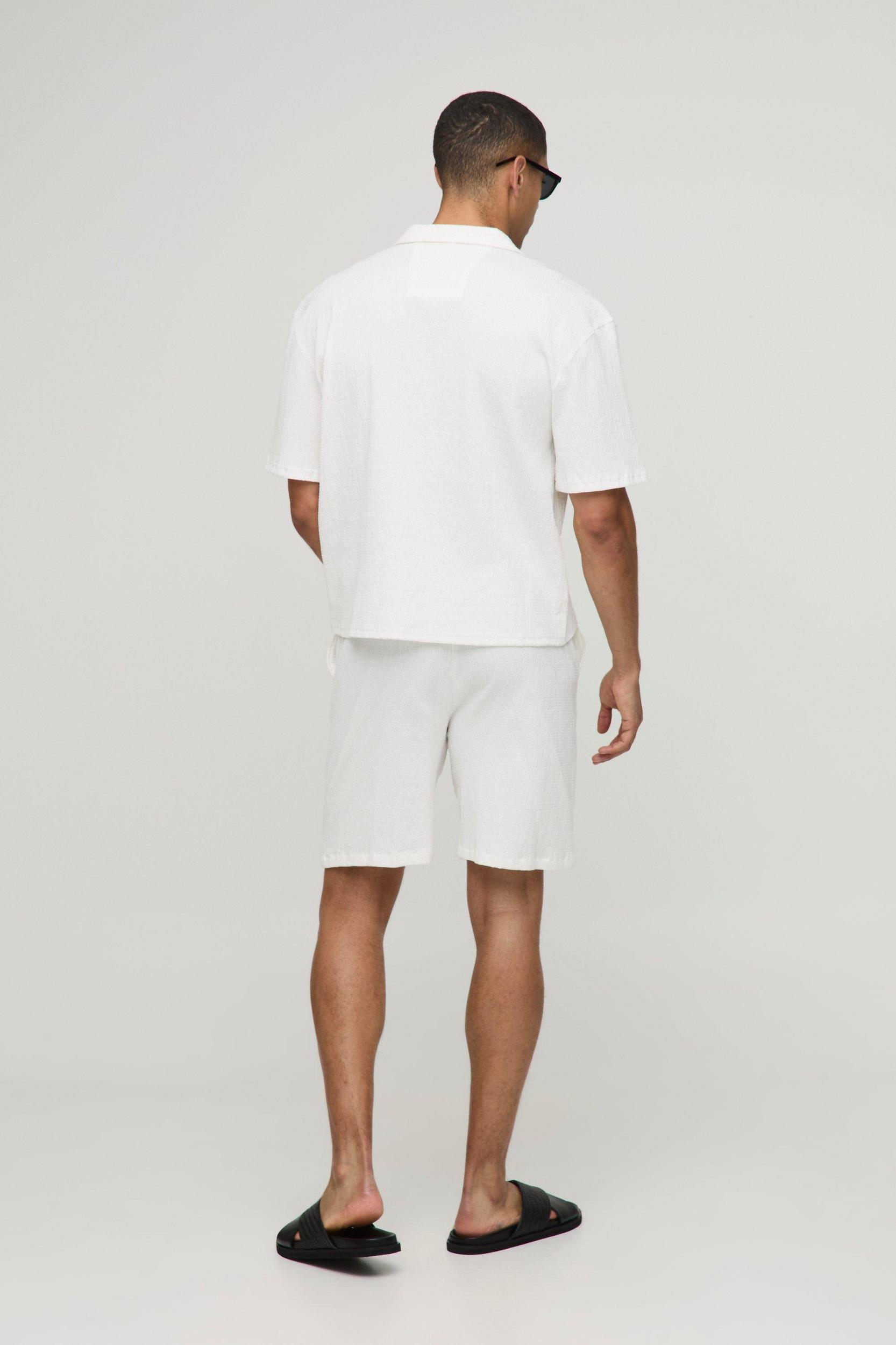Oversized Boxy Seersucker Crinkle Shirt & Short Set | boohooMAN USA Product Image