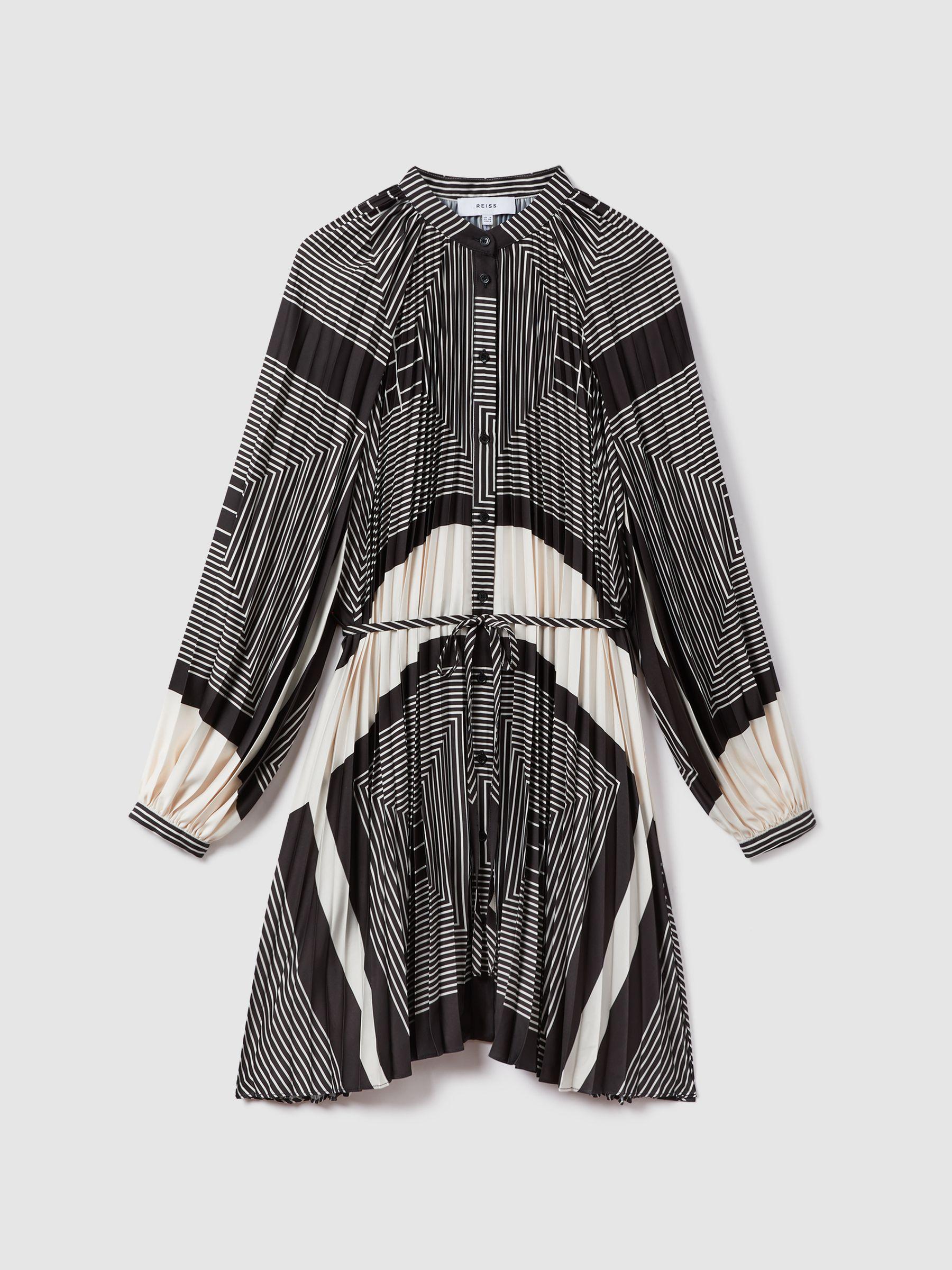 Printed Pleated Mini Dress in Black/White Product Image