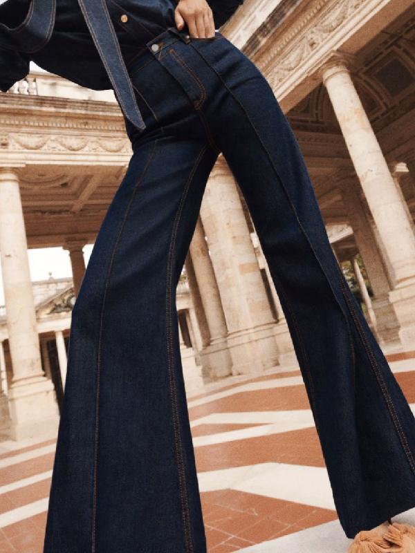 Flared High Waisted Split-Joint Jean Pants Bottoms Product Image