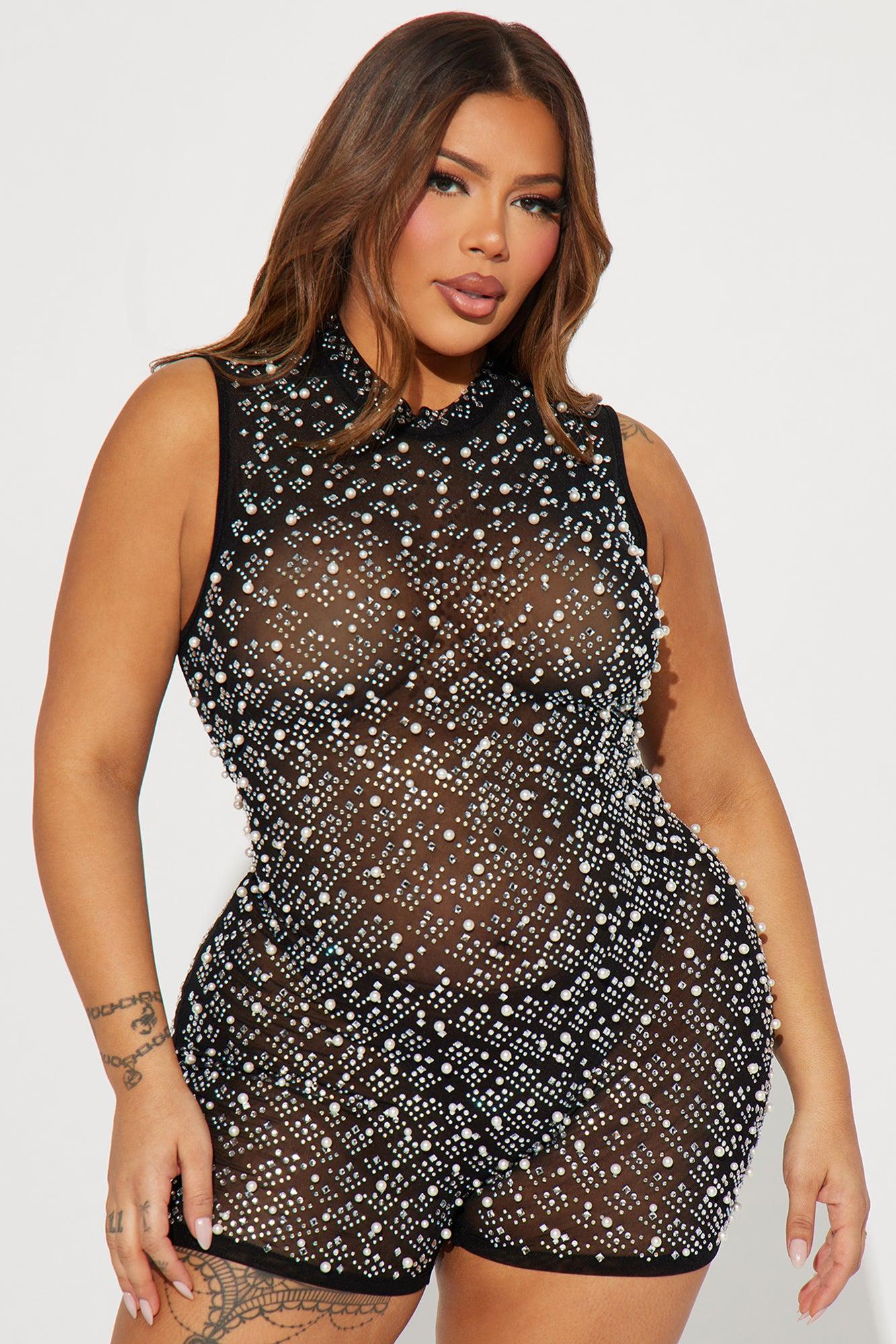 Dazzling Diamond Sleeveless Romper - Black Product Image