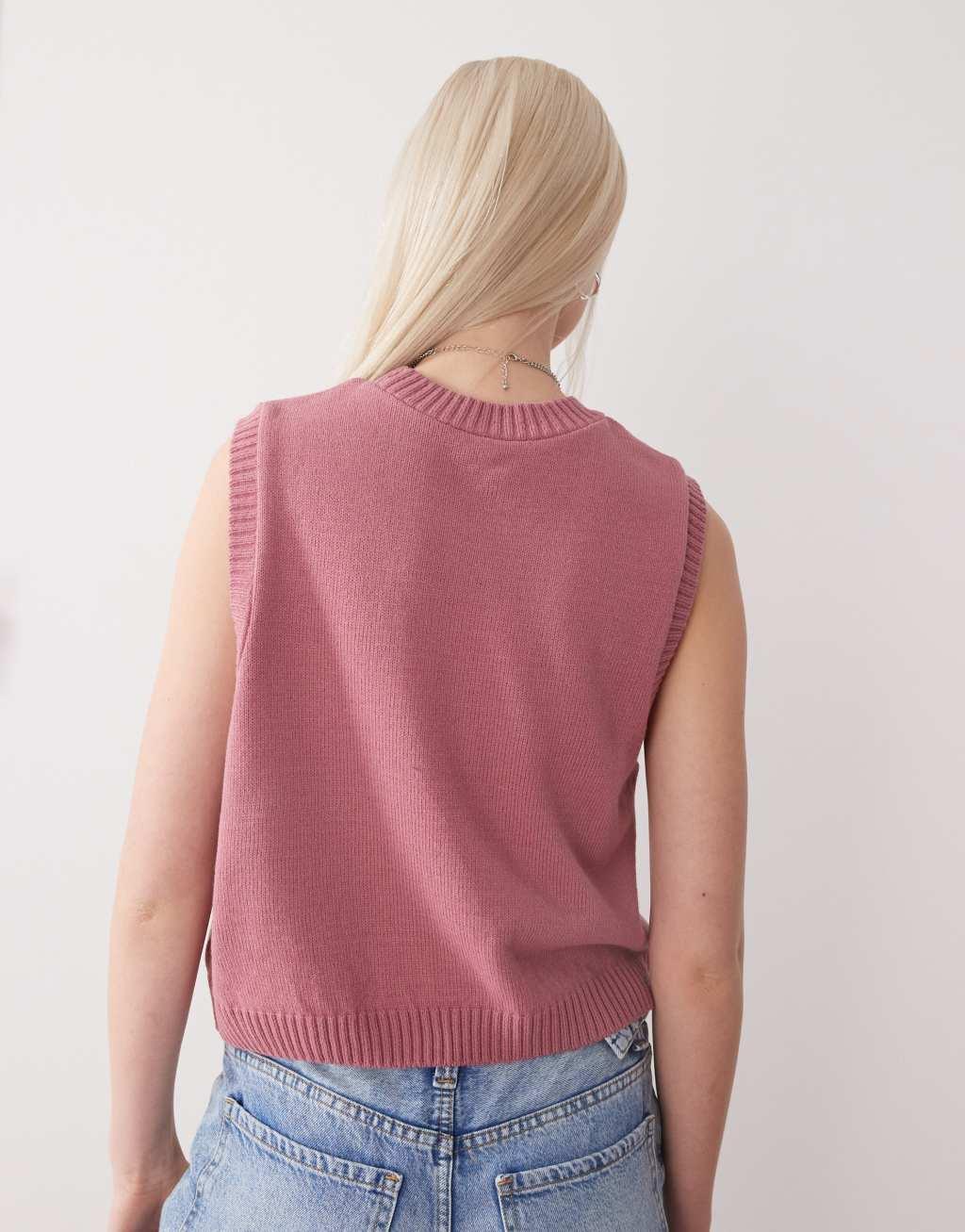 Reclaimed Vintage knit tank with fish print in pink Product Image