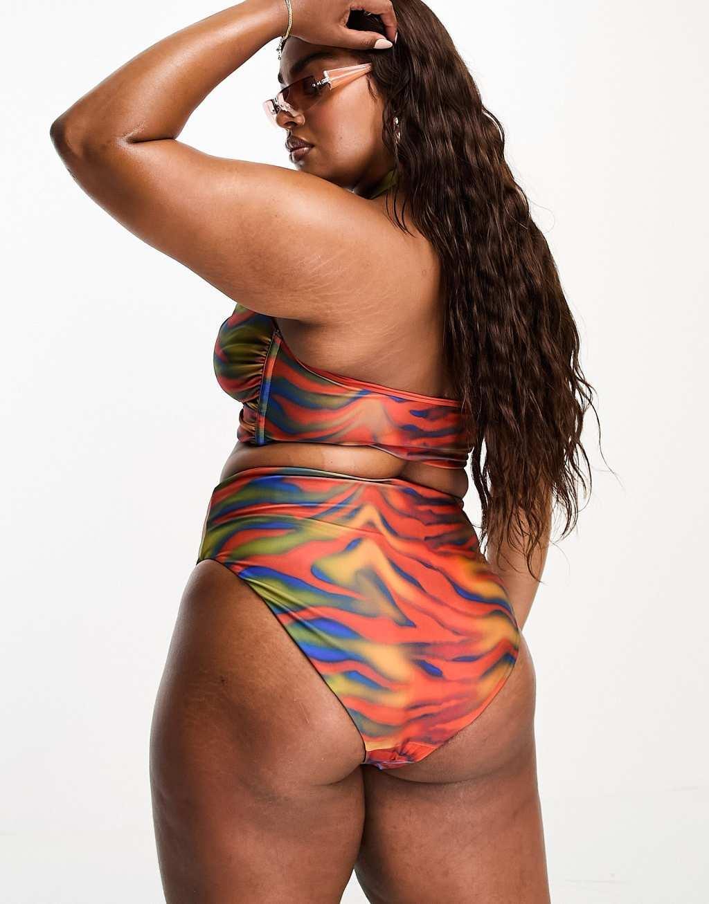 ASOS DESIGN Curve high leg high waist bikini bottom in heat map zebra print  Product Image