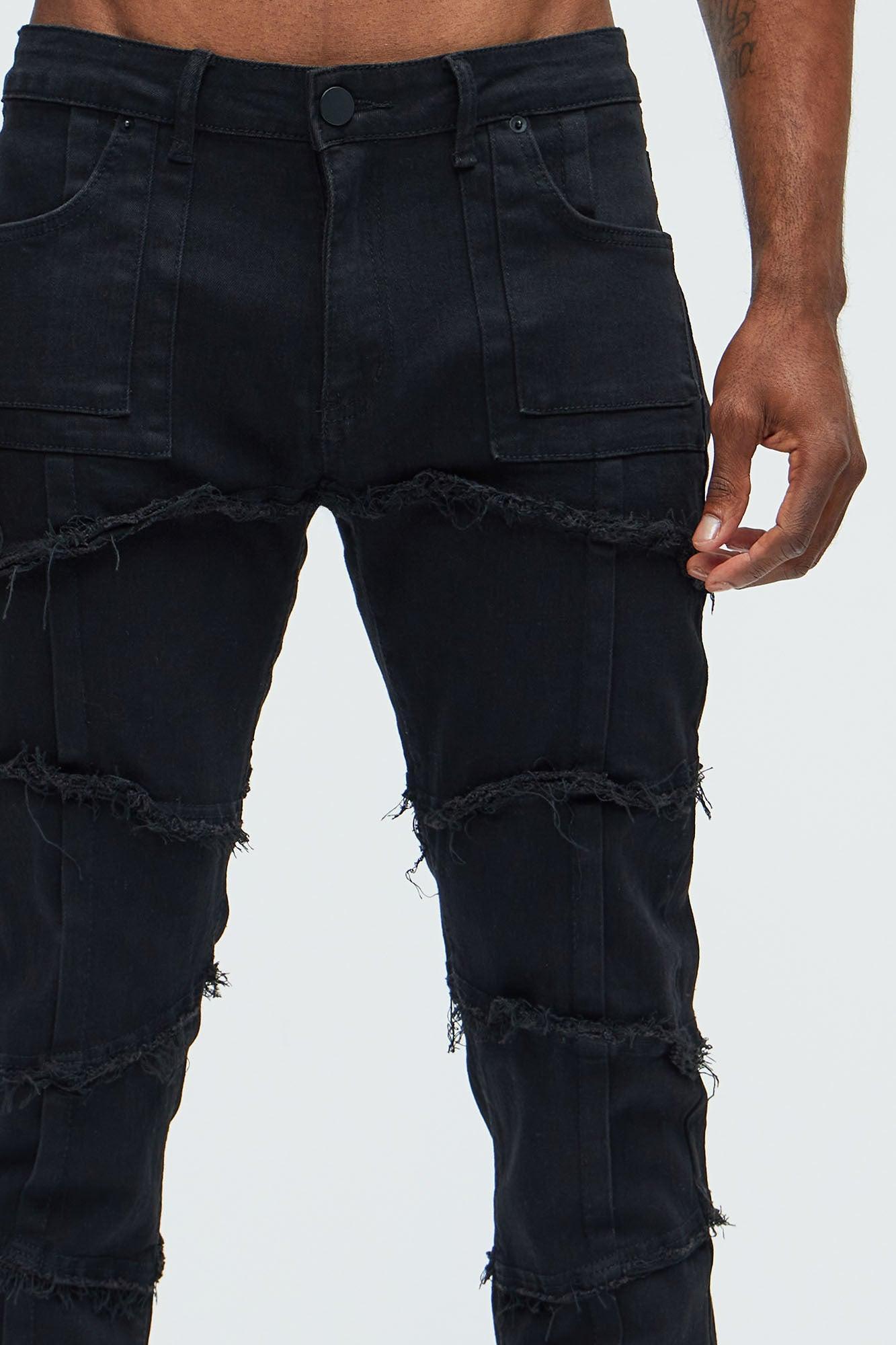 Get Me More Fray Panel Straight Jeans - Black Product Image