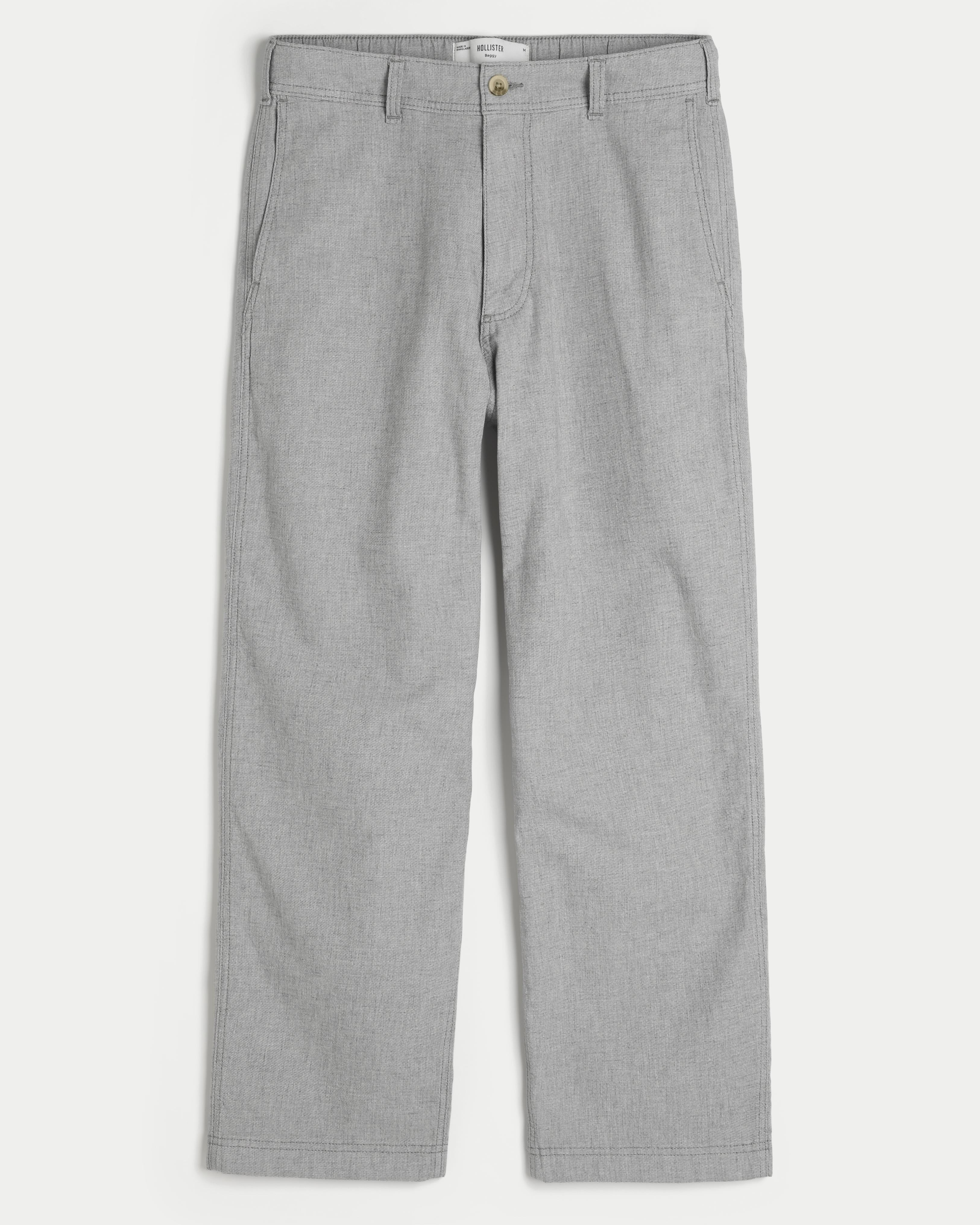 Linen-Blend Flex-Waist Baggy Pants Product Image