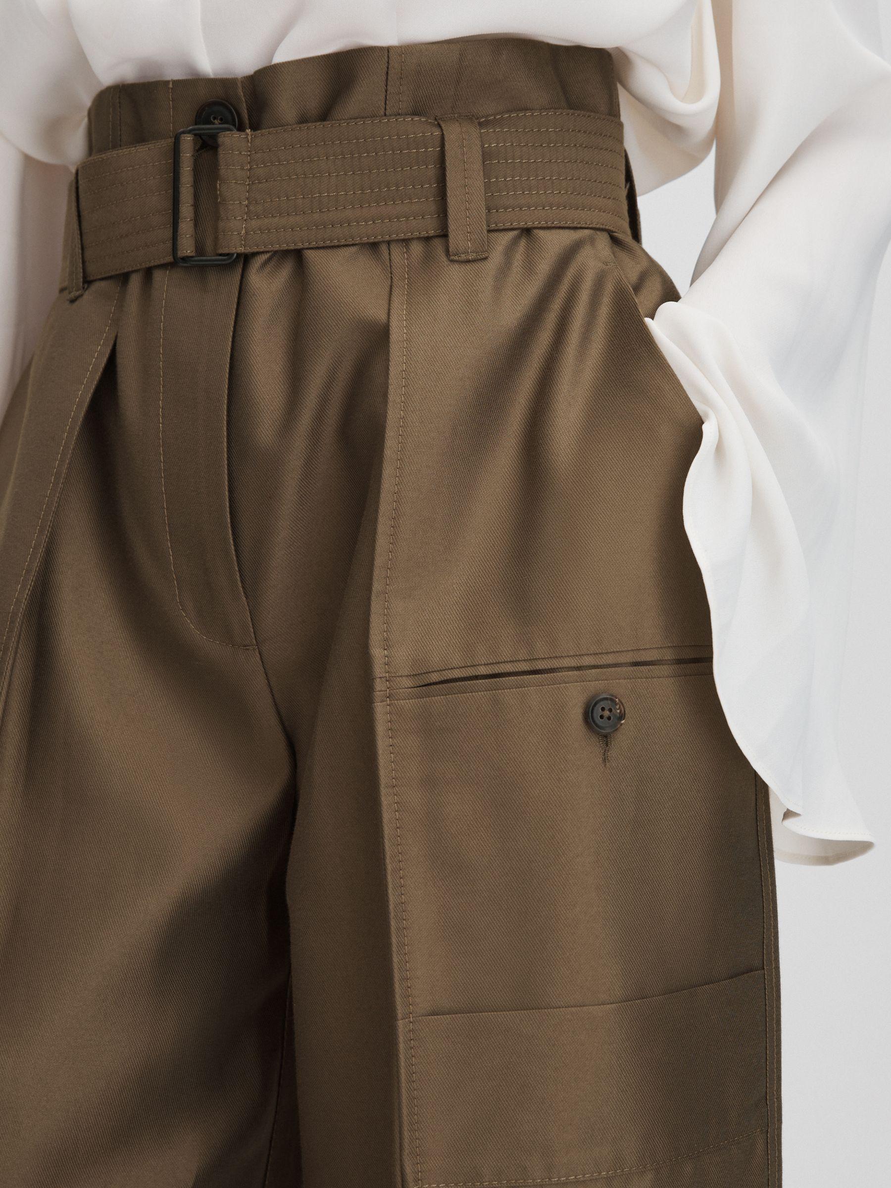 Wide Leg Paper Bag Trousers in Khaki Product Image