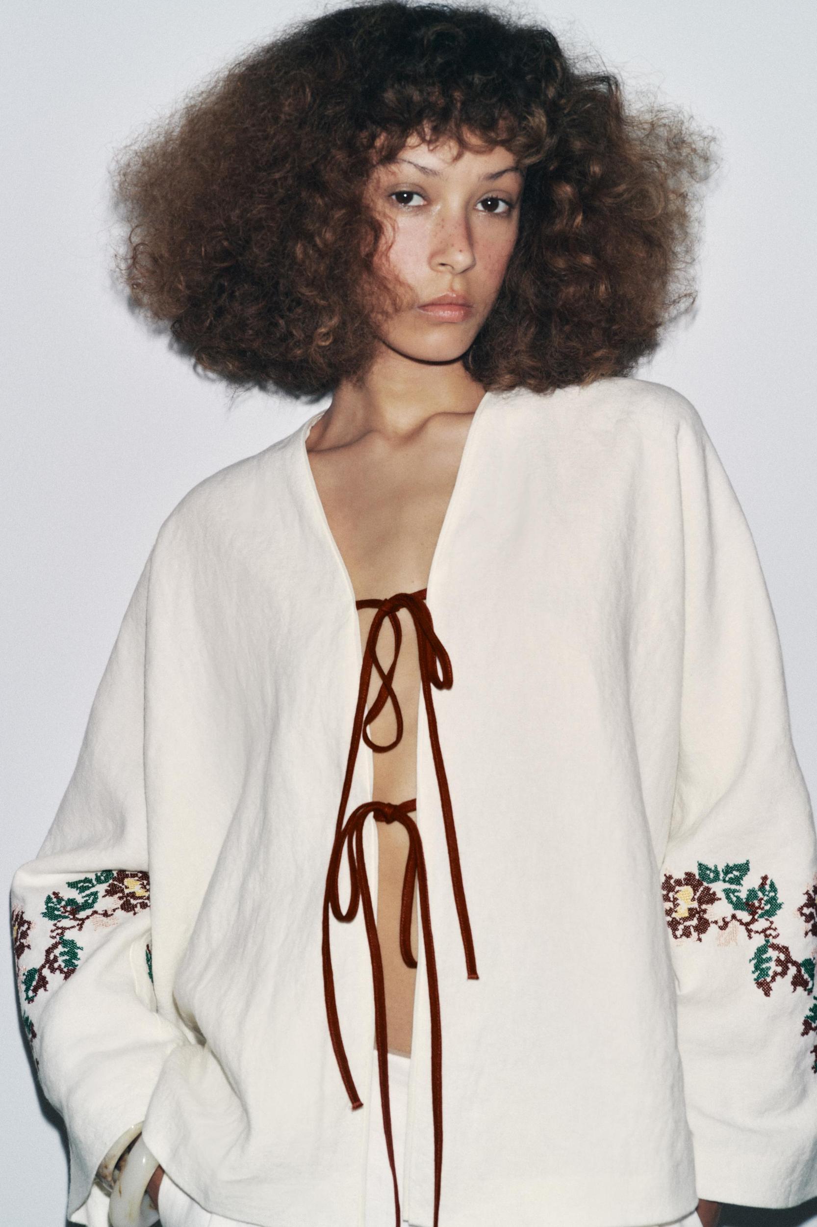 100% LINEN EMBROIDERED KIMONO Product Image