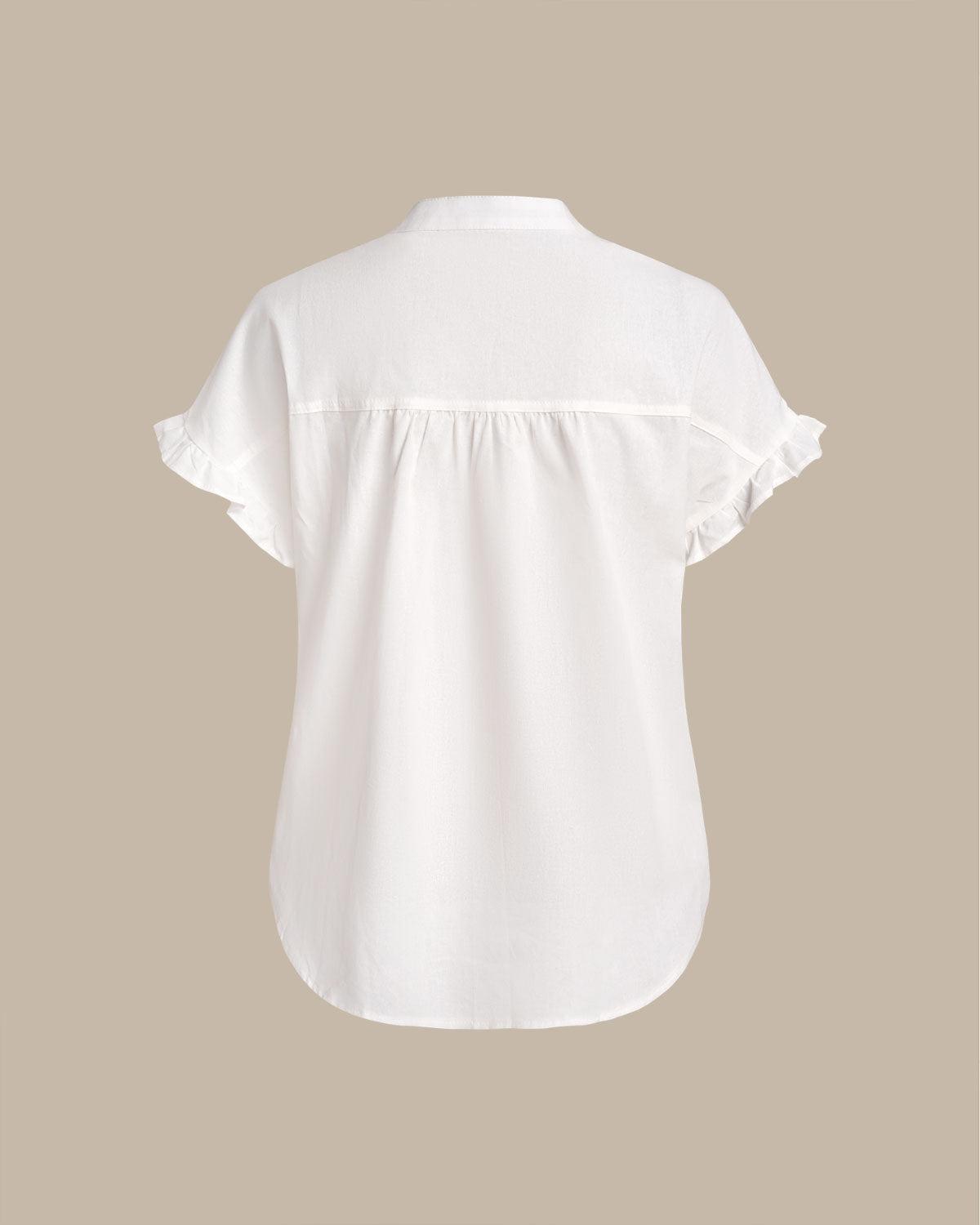 White Ruffle Button Blouse Product Image
