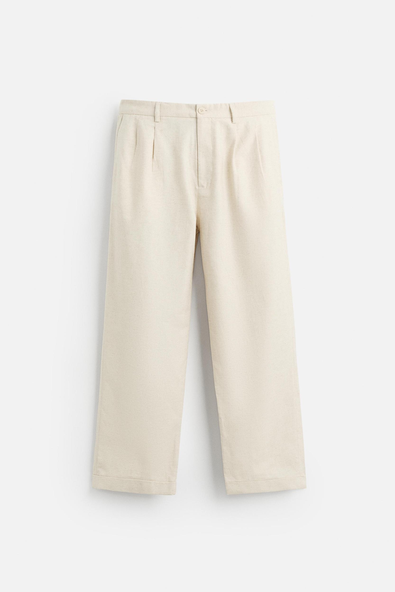 COTTON - LINEN PLEATED PANTS Product Image