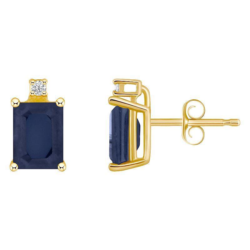 Celebration Gems 14k Gold Emerald Cut Sapphire & Diamond Accent Stud Earrings, Womens, 14k Whgold Product Image