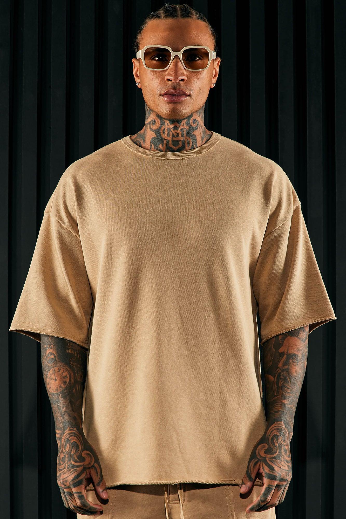 I Like How It Looks Oversized Terry Short Sleeve Tee - Tan Product Image